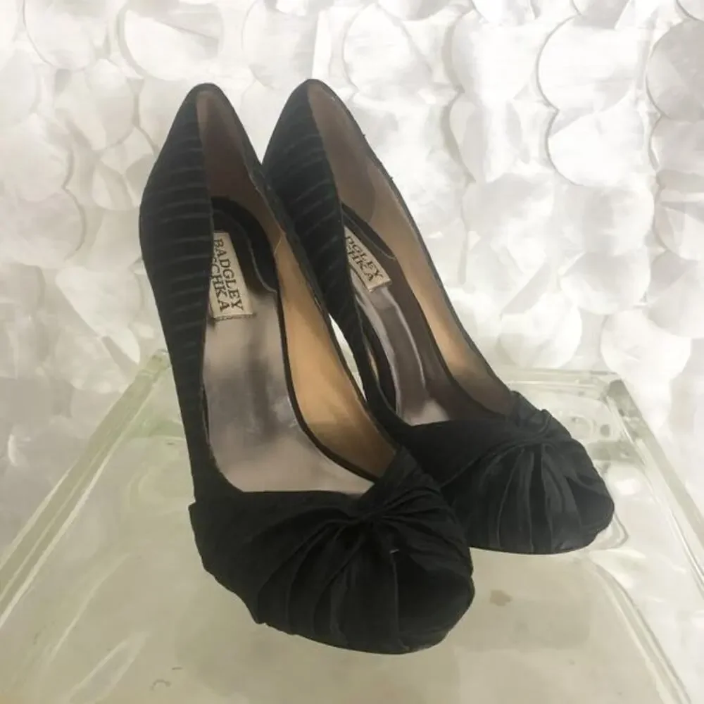 Badgley Mischka Black satin peep toe heels size 7 M Cocktail Party Wedding